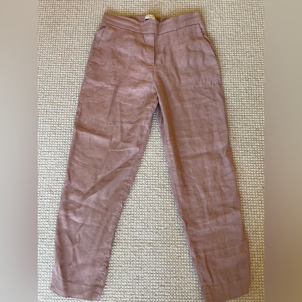 Babaton Aritzia Linen Pull on Trouser Pants Cropped Dusty Pastel Pink Boho